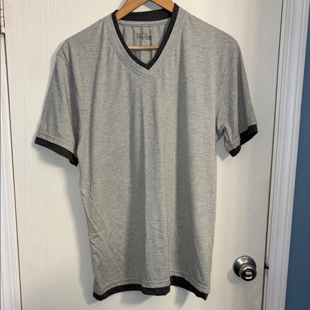 Galaxy By Harvic Men's Heather Gray Tee with Black Accents